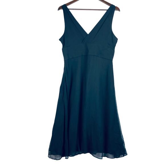 J.Crew V-Neck Front & Back Black Silk Sleeveless Cocktail Dress - Size 12 Y2K - Picture 2 of 14